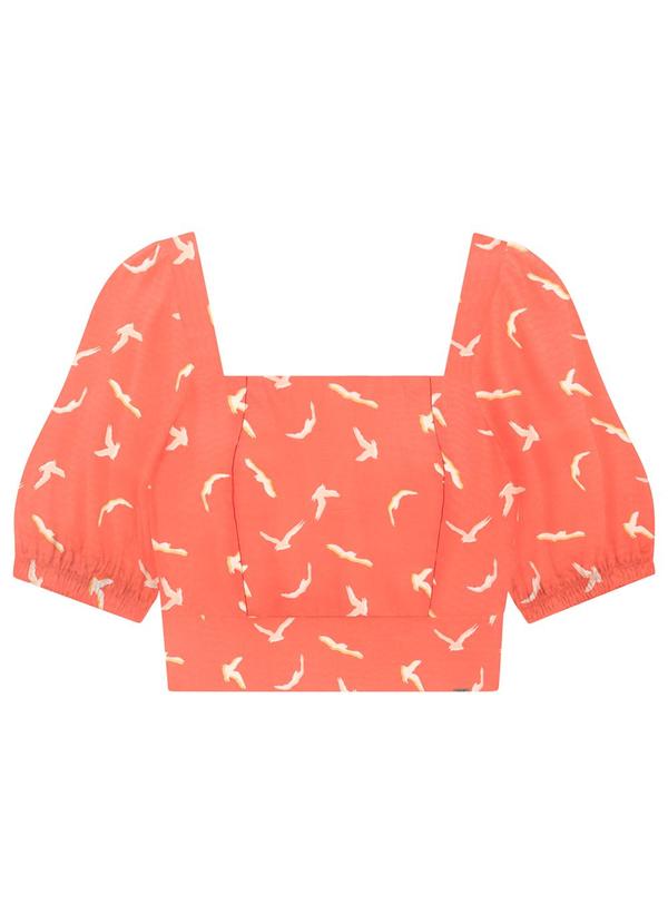 Lunender - Blusa Cropped Manga Bufante Salmao