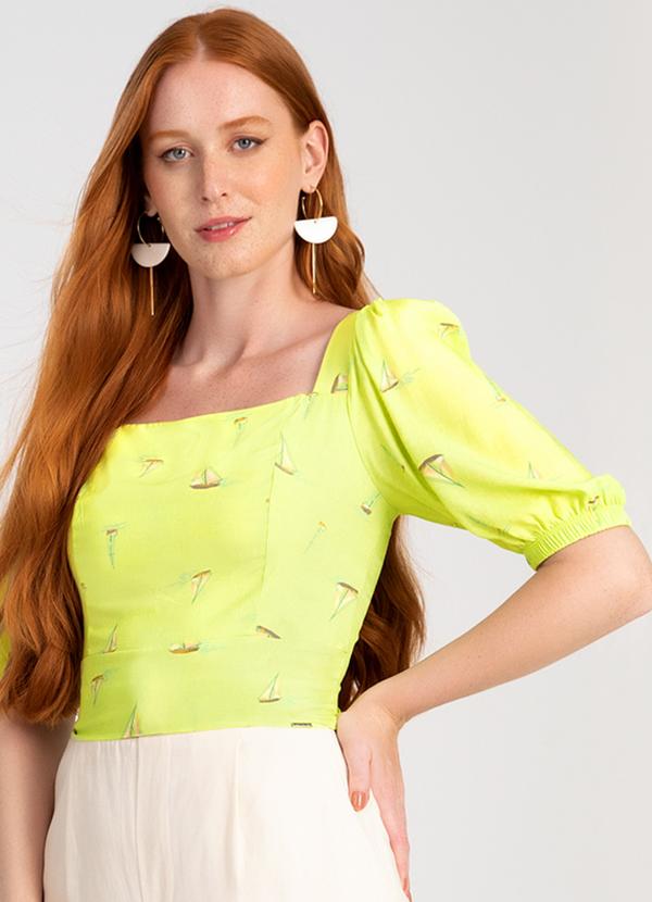 Lunender - Blusa Cropped Manga Bufante Verde 1