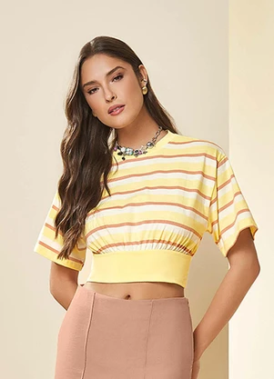 Doce Trama - Blusa Cropped Manga Curta Listrada - DOCE TRAMA