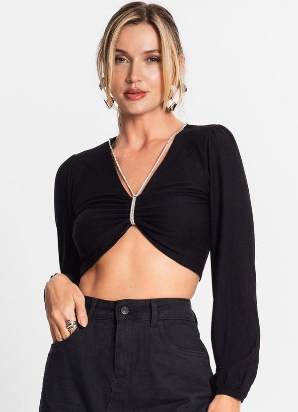 Endless - Blusa Cropped Manga Longa Preto