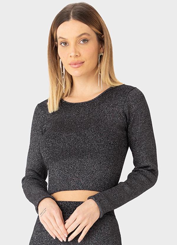 Enfim - Blusa Cropped Metalizada Preto