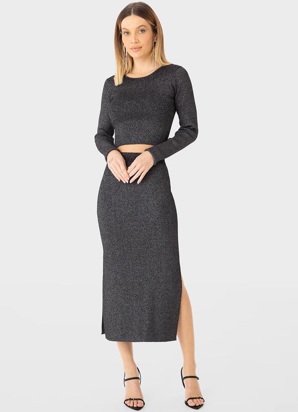 Enfim - Blusa Cropped Metalizada Preto 2