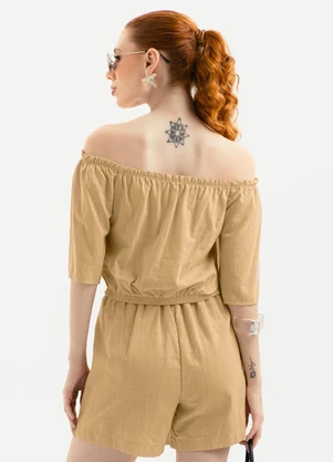 Cativa - Blusa Cropped Ombro a Ombro em Algodão Bege - CATIVA