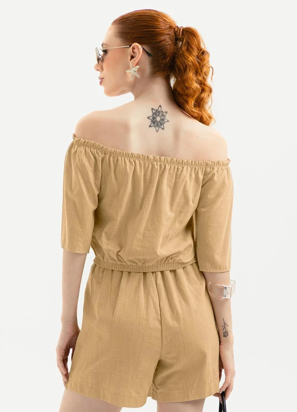 Cativa - Blusa Cropped Ombro a Ombro em Algodão Bege 2