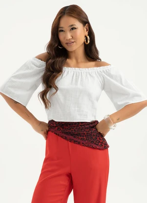 Cativa - Blusa Cropped Ombro a Ombro em Algodão Branco  - CATIVA