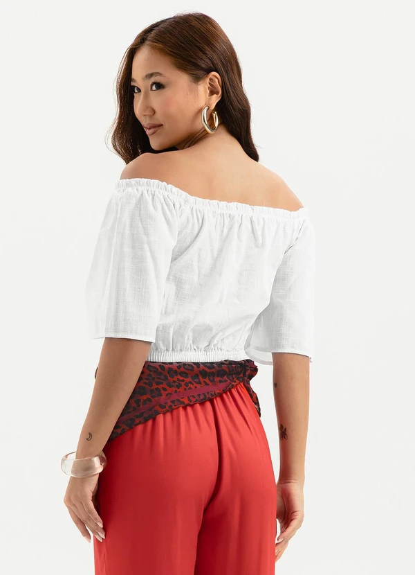 Cativa - Blusa Cropped Ombro a Ombro em Algodão Branco  2