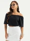 Cativa - Blusa Cropped Ombro a Ombro em Algodão Bege - variação: Preto