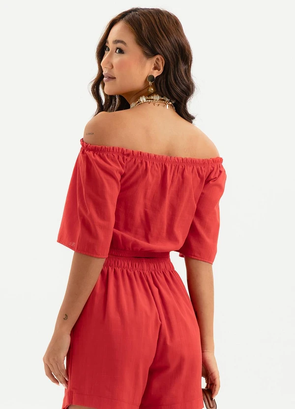 Cativa - Blusa Cropped Ombro a Ombro em Algodão Vermelho 2