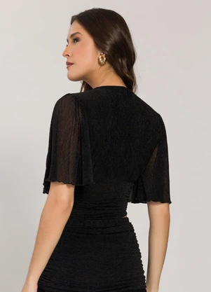 Sofie - Blusa Cropped Plissada com Amarração Preto - SOFIE