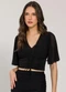 Sofie - Blusa Cropped Plissada com Amarração Roxo - variação: Preto