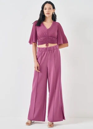 Sofie - Blusa Cropped Plissada com Amarração Roxo - SOFIE