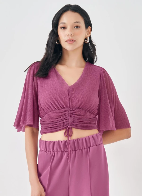 Sofie - Blusa Cropped Plissada com Amarração Roxo