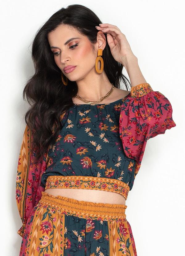 Farm - Blusa Cropped Realeza Floral Viscose Estampado