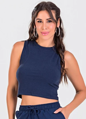 Meu Jeans - Blusa Cropped Regata Canelada Azul Marinho - MEU JEANS