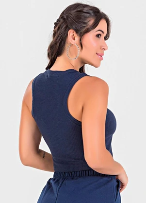 Meu Jeans - Blusa Cropped Regata Canelada Azul Marinho - MEU JEANS