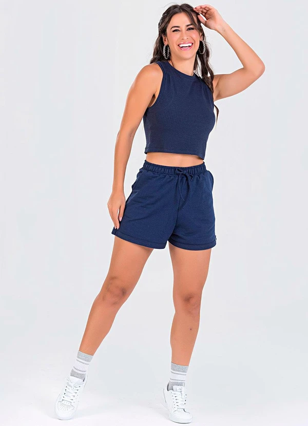 Meu Jeans - Blusa Cropped Regata Canelada Azul Marinho 3