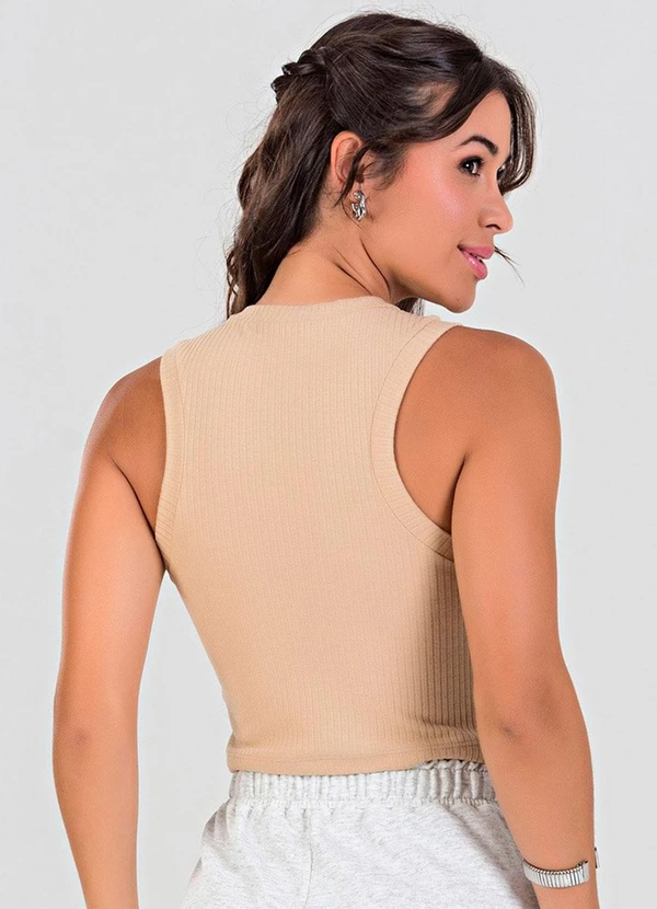 Meu Jeans - Blusa Cropped Regata Canelada Cappuccino 2