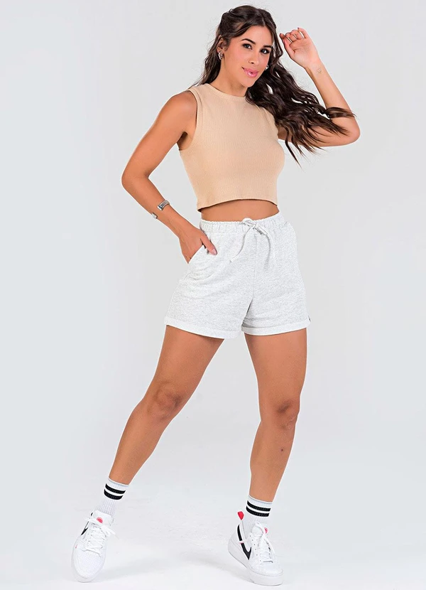 Meu Jeans - Blusa Cropped Regata Canelada Cappuccino 3