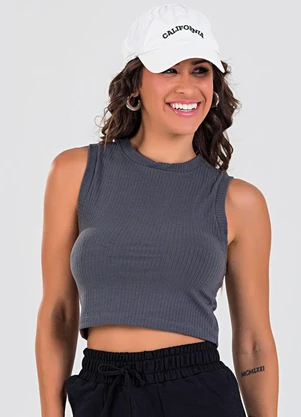 Meu Jeans - Blusa Cropped Regata Canelada Chumbo - MEU JEANS