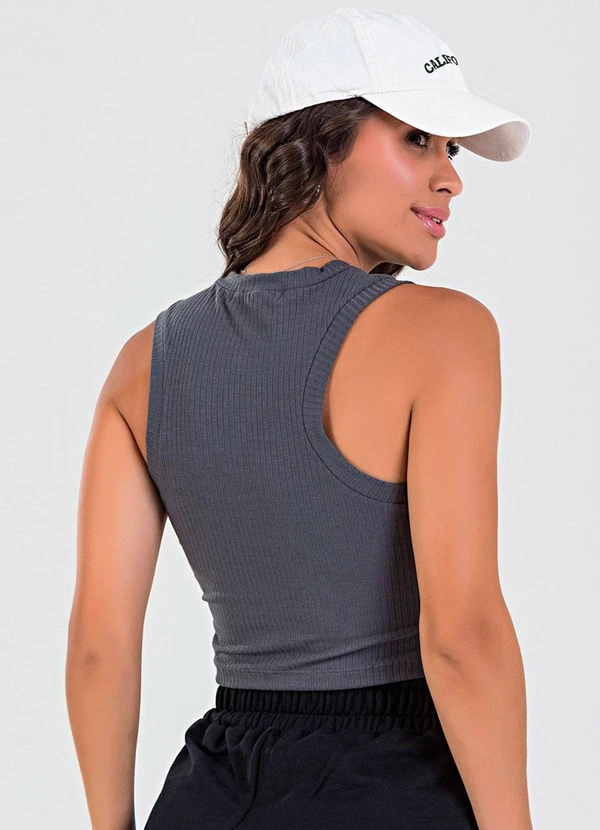 Meu Jeans - Blusa Cropped Regata Canelada Chumbo 2