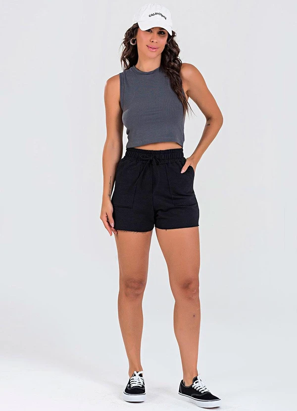 Meu Jeans - Blusa Cropped Regata Canelada Chumbo 3