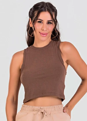 Meu Jeans - Blusa Cropped Regata Canelada Marrom - MEU JEANS