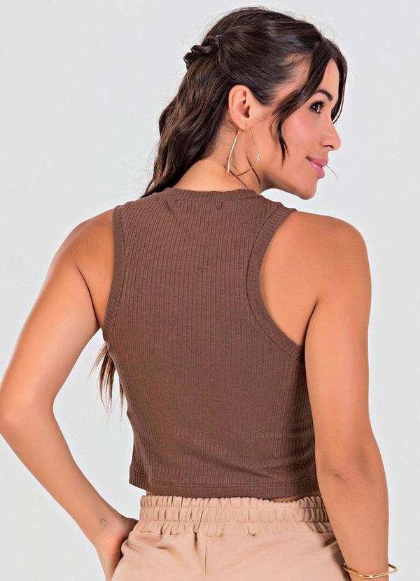 Meu Jeans - Blusa Cropped Regata Canelada Marrom 2