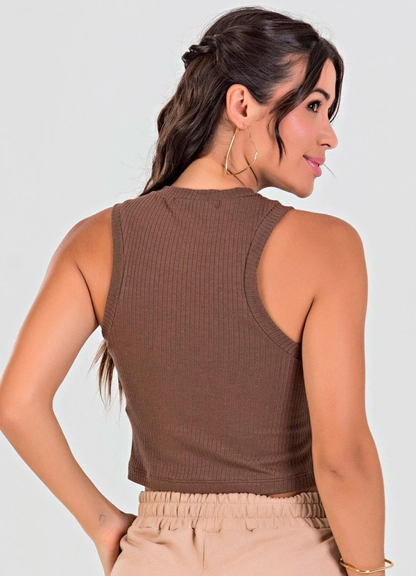 Meu Jeans - Blusa Cropped Regata Canelada Marrom 2