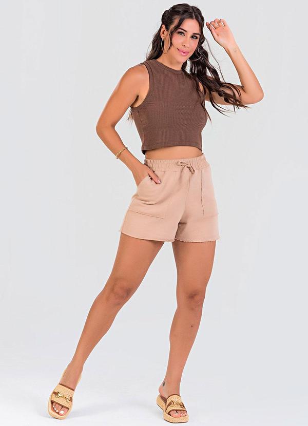 Meu Jeans - Blusa Cropped Regata Canelada Marrom 3