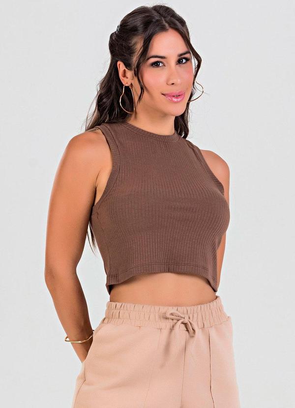 Meu Jeans - Blusa Cropped Regata Canelada Marrom 4