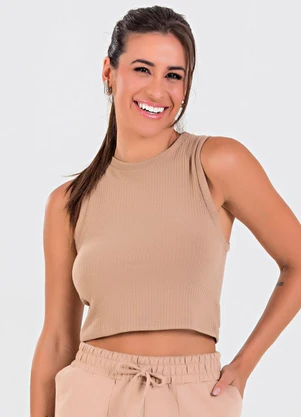 Meu Jeans - Blusa Cropped Regata Canelada Terra - MEU JEANS