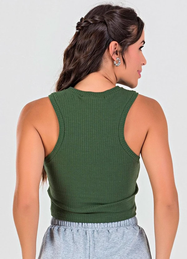Meu Jeans - Blusa Cropped Regata Canelada Verde Militar 2