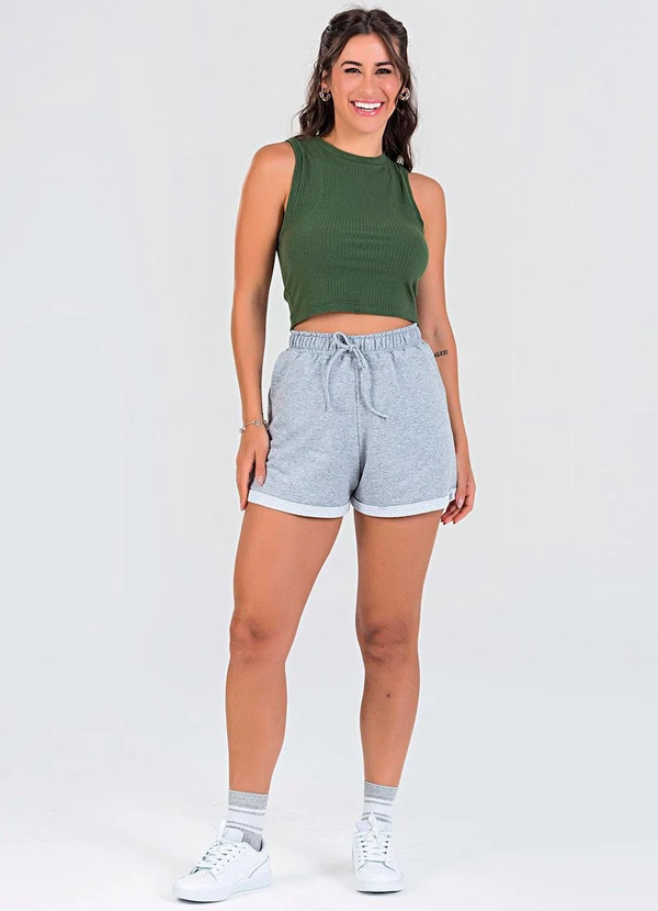 Meu Jeans - Blusa Cropped Regata Canelada Verde Militar 3