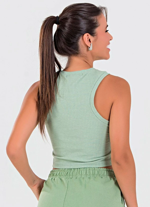 Meu Jeans - Blusa Cropped Regata Canelada Verde Pistache 2