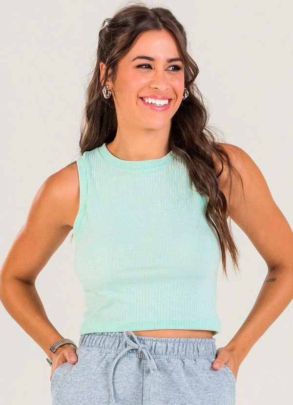 Meu Jeans - Blusa Cropped Regata Canelada Verde Sea