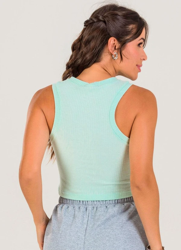 Meu Jeans - Blusa Cropped Regata Canelada Verde Sea 2