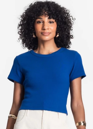 Rovitex - Blusa Cropped Ribana Básica Azul - ROVITEX
