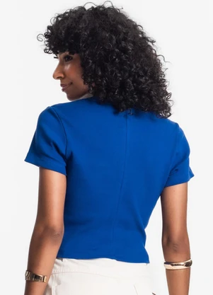 Rovitex - Blusa Cropped Ribana Básica Azul - ROVITEX