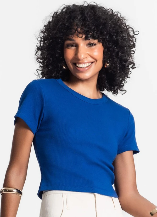Rovitex - Blusa Cropped Ribana Básica Azul 4