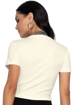 Rovitex - Blusa Cropped Ribana Básica Bege - ROVITEX