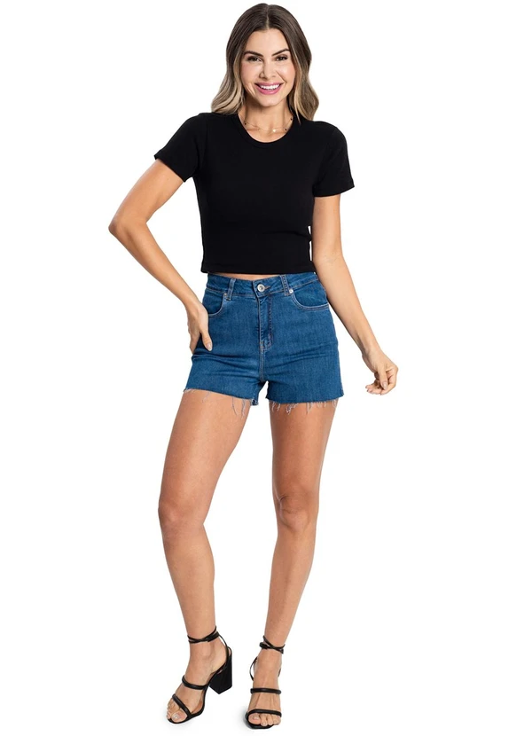 Rovitex - Blusa Cropped Ribana Básica Preto 3