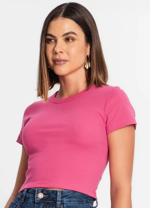Rovitex - Blusa Cropped Ribana Básica Rosa