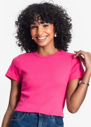 Rovitex - Blusa Cropped Ribana Básica Rosa - ROVITEX