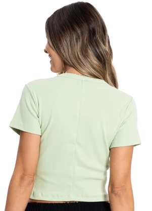 Rovitex - Blusa Cropped Ribana Básica Verde - ROVITEX