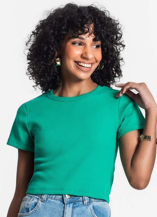 Rovitex - Blusa Cropped Ribana Básica Verde