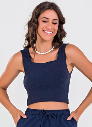 Blusa Cropped Ribana Canelada Azul Marinho Meu Jeans