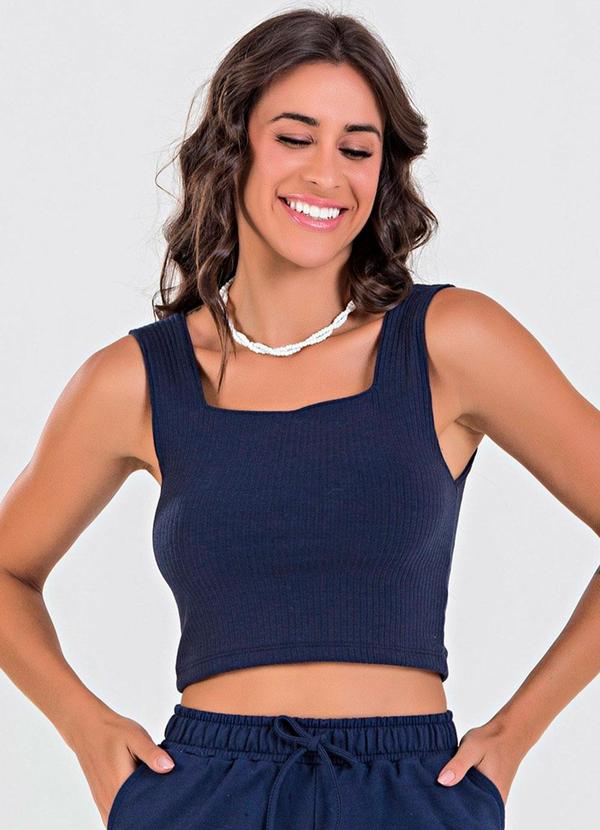 Meu Jeans - Blusa Cropped Ribana Canelada Azul Marinho