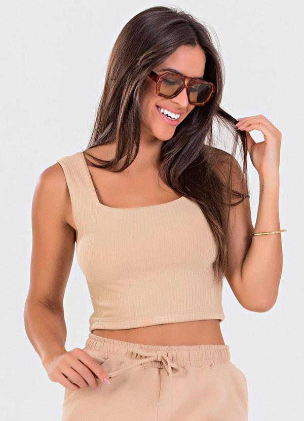 Meu Jeans - Blusa Cropped Ribana Canelada Cappuccino