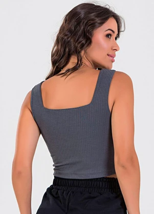 Meu Jeans - Blusa Cropped Ribana Canelada Chumbo - MEU JEANS