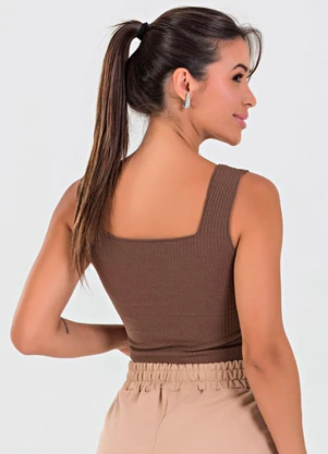 Meu Jeans - Blusa Cropped Ribana Canelada Marrom - MEU JEANS